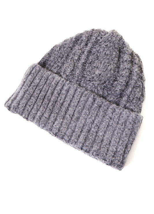 FLUFFY TUBE YARN CABLE KNIT CAP