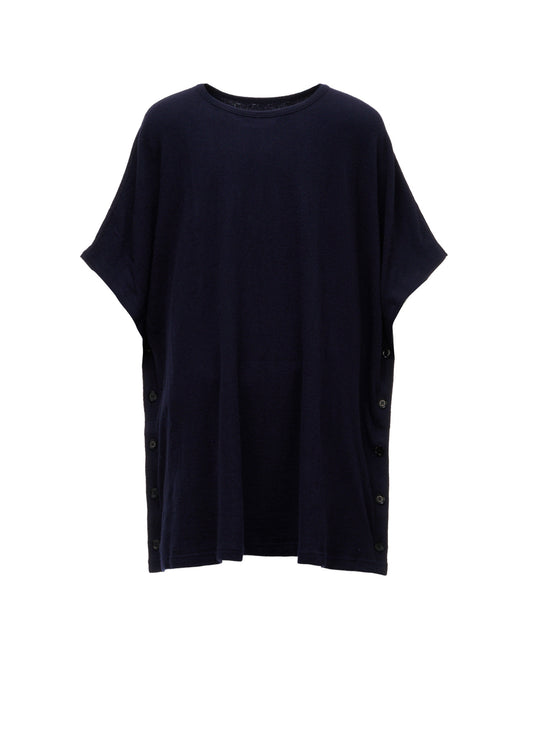 AIRY FEATHERY SIDE-BUTTON OVERSIZED SHORT-SLEEVE T-SHIRT