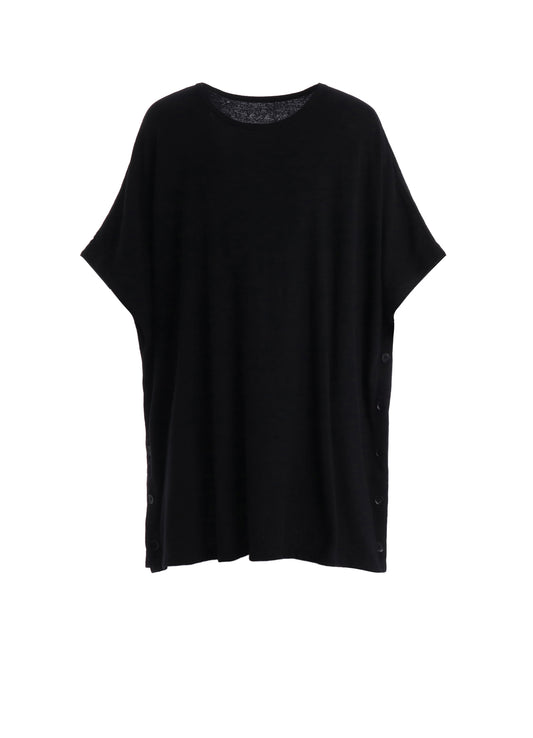AIRY FEATHERY SIDE-BUTTON OVERSIZED SHORT-SLEEVE T-SHIRT