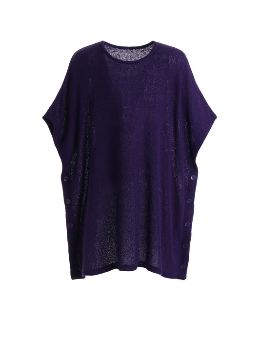 SPIDER WEB KNIT SIDE-BUTTON BIG SHORT-SLEEVED T