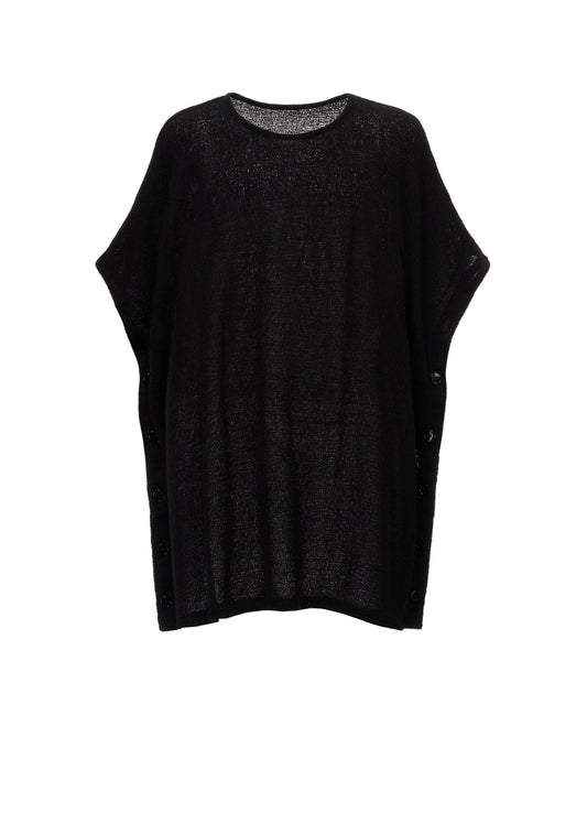 SPIDER WEB KNIT SIDE-BUTTON BIG SHORT-SLEEVED T