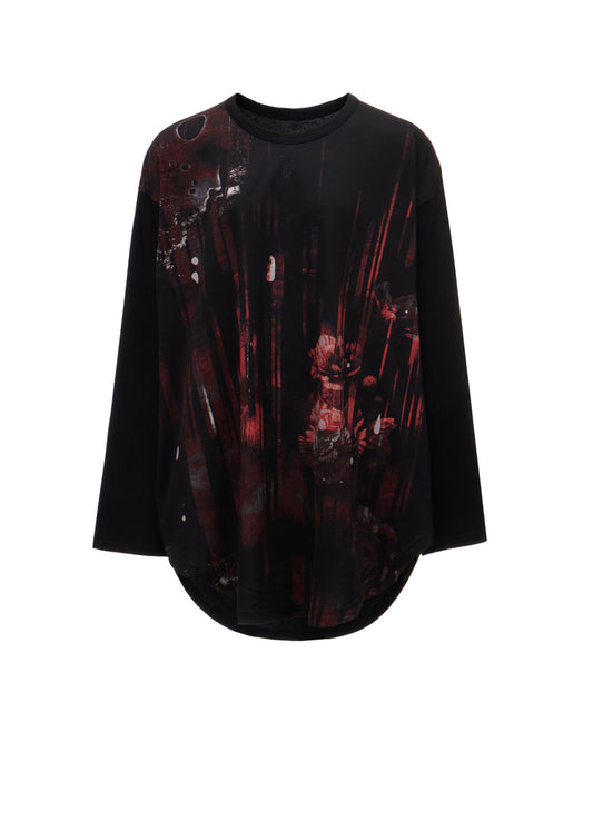 FLORAL STRIPED & COTTON JERSEY JUMBO LONG-SLEEVED T-SHIRT