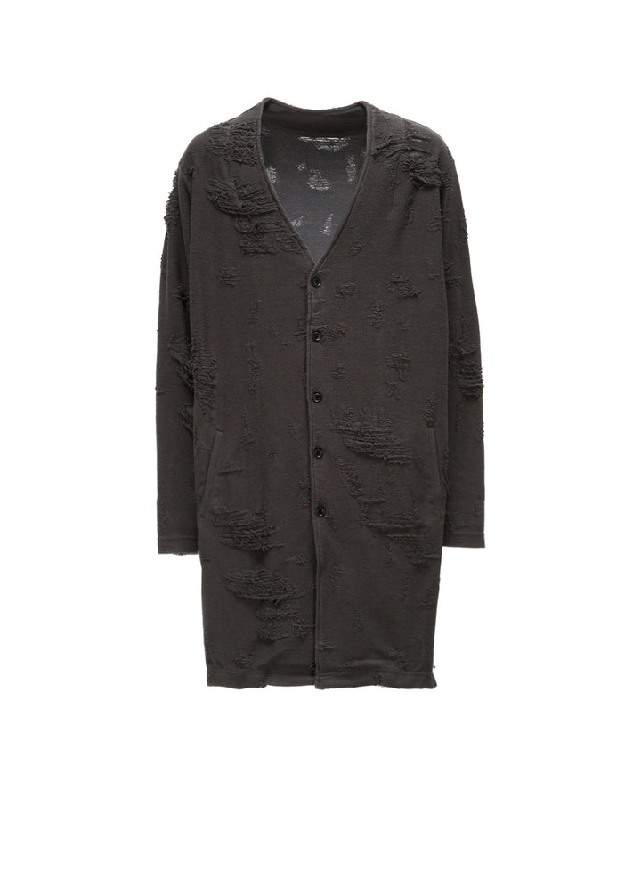 DAMAGE JACQUARD FRENCH TERRY V-NECK LONG CARDIGAN