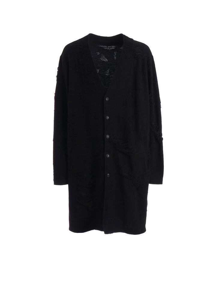 DAMAGE JACQUARD FRENCH TERRY V-NECK LONG CARDIGAN