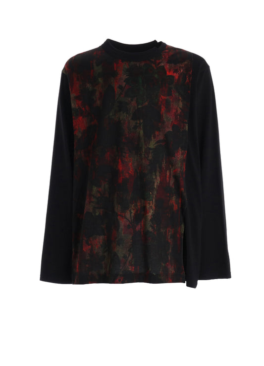 SHADOW FLORAL + COTTON JERSEY MIX LONG SLEEVED T