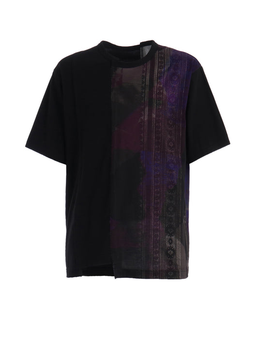 PURPLE STRIPE+COTTON JERSEY CUT-OFF SHORT SLEEVED T