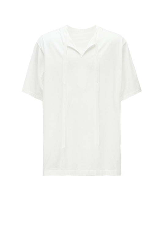 COTTON JERSEY FRONT SLIT COLLAR SHORT SLEEVED T