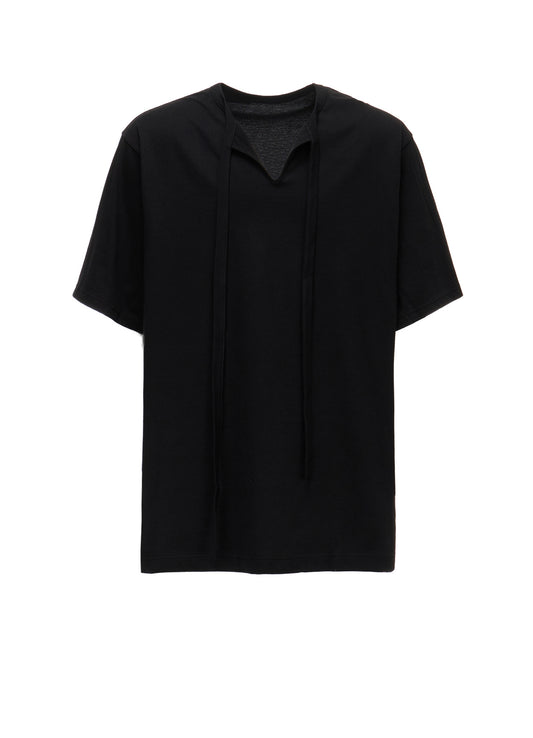 COTTON JERSEY FRONT SLIT COLLAR SHORT SLEEVED T