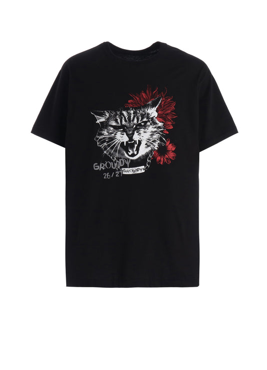 JERSEY CAT AND RED SUNFLOWER T-SHIRT