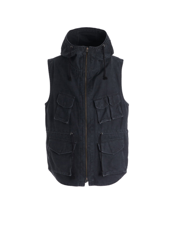 SULFUR DYED BACK SATIN HOODED OUTPOCKET JACKET