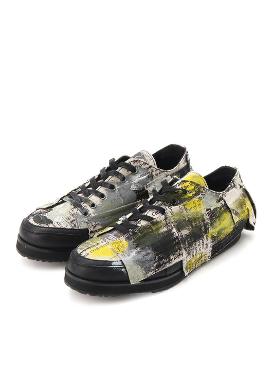 COTTON NEWSPAPER PRINT YELLOW PAINT SNEAKER