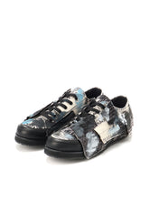 COTTON NEWSPAPER PRINT BLUE PAINT LOW CUT SNEAKER