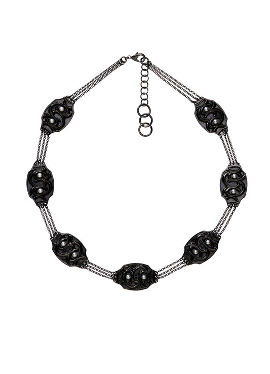 TIN ALLOY PEARL GM INLAY NECKLACE BK