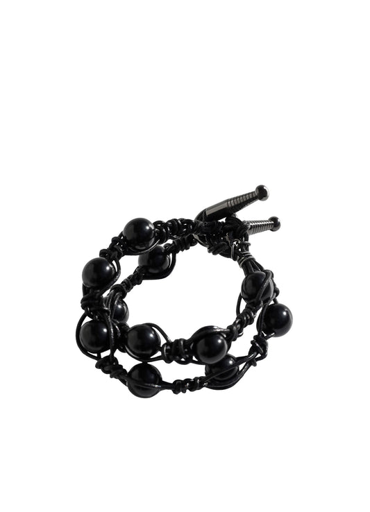 COW LEATHER/BRASS/AC ORB BRACELET