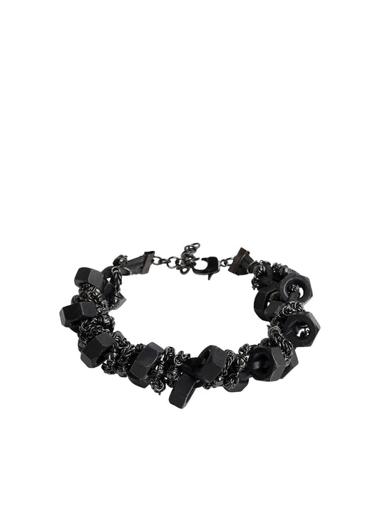 BRASS/IRON/COW LEATHER NUT BRACELET