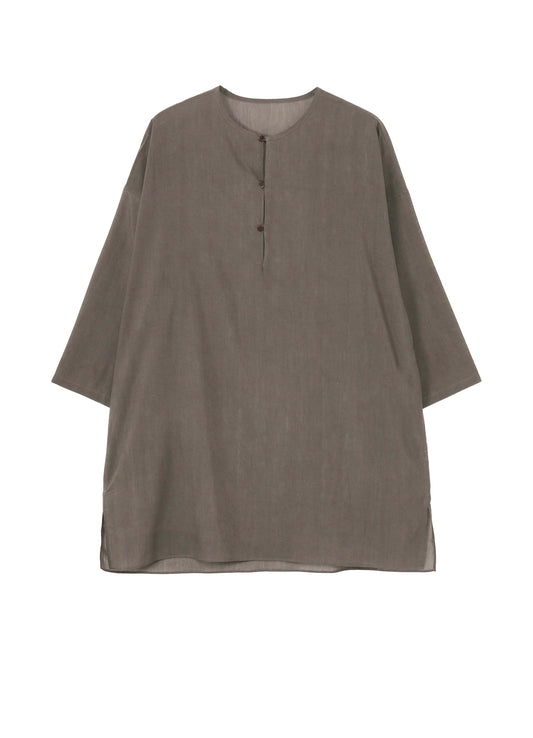 COTTON LAWN INK DYED GUESSETED COLLARLESS BLOUSE