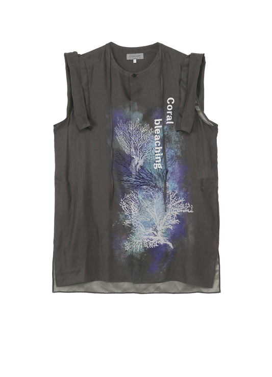 CORAL INK DYED SLEEVELESS STRING COLLAR BLOUSE