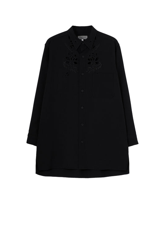 WOOL GABARDINE CUTWORK EMBROIDERY BLOUSE