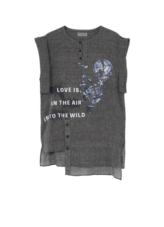 <PIECE UNIQUE/AOYAMA>MESSAGE PRINTED SS PLACKET BLOUSE
