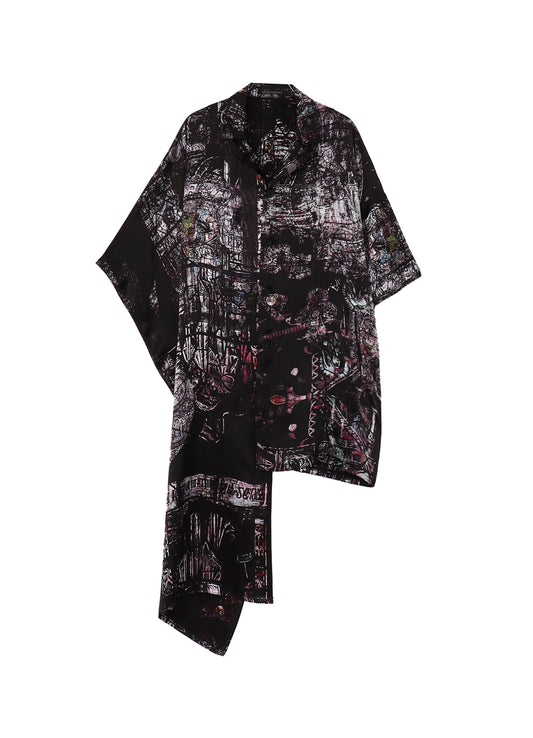 BLACK/LINING PRINTED LONG CAPE JACKET