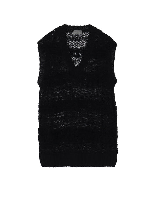 5G 2PLY DROP KNIT STRIPE V NECK PATTERN VEST
