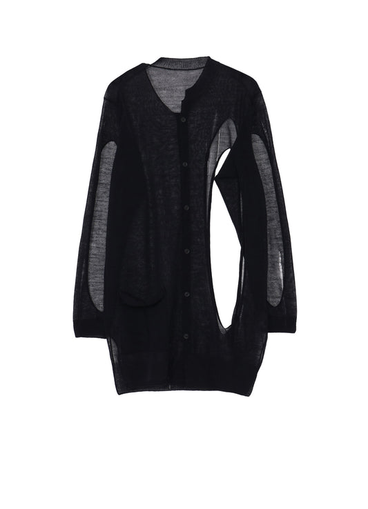 OPENWORK+HOLE DAMAGED ROUND NECK CARDIGAN