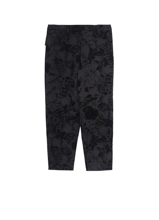 WOOL GABARDINE FLORAL DISCHARGE-DYED LEFT ZIPPER PANTS