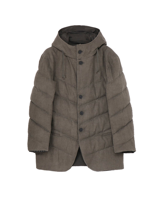 SILK LINEN DIAGONAL PADDED HOODED JACKET