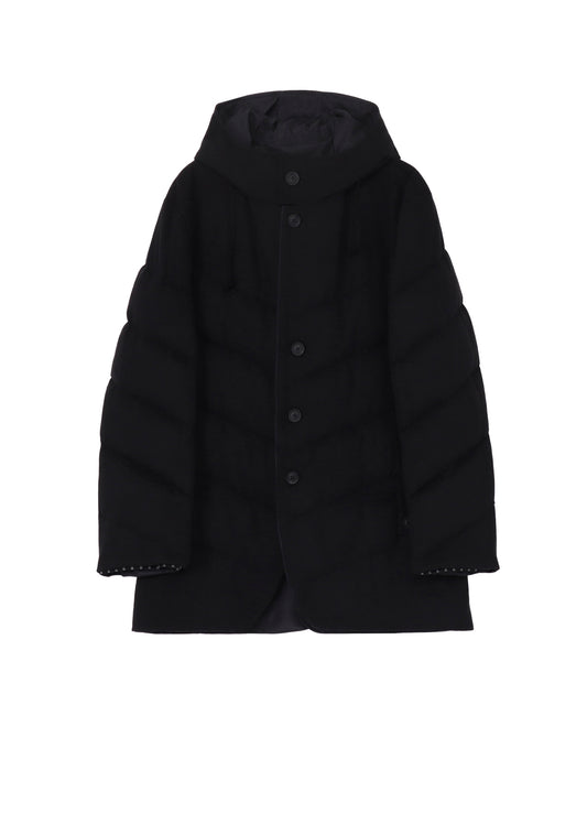 SILK DENIM DIAGONAL PADDED HOODED JACKET