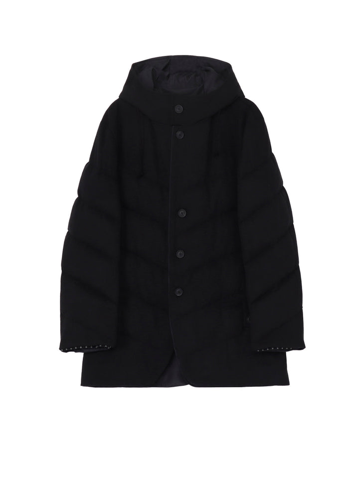 SILK DENIM DIAGONAL PADDED HOODED JACKET