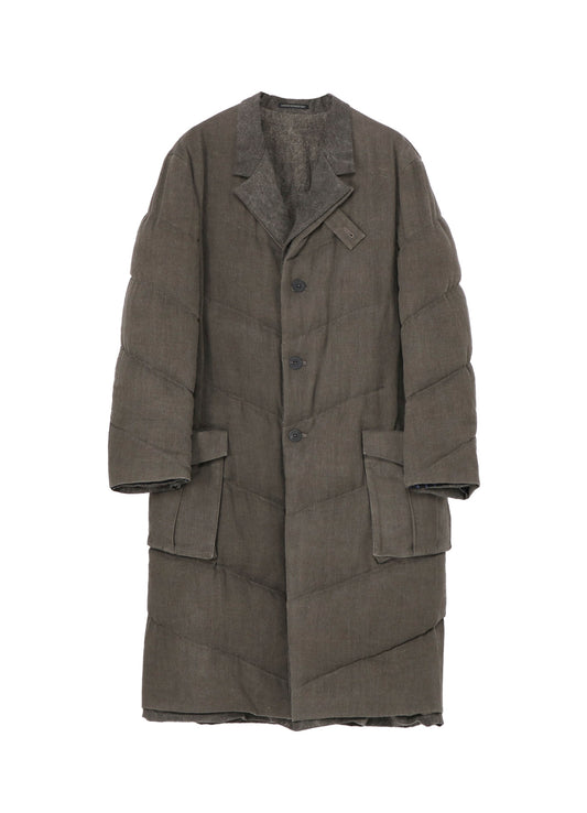 SILK LINEN 3BUTTONS DIAGONAL PADDED LONG JACKET