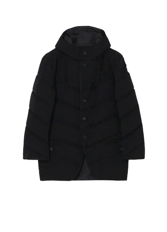 WOOL GABARDINE DIAGONAL PADDED HOODED JACKET
