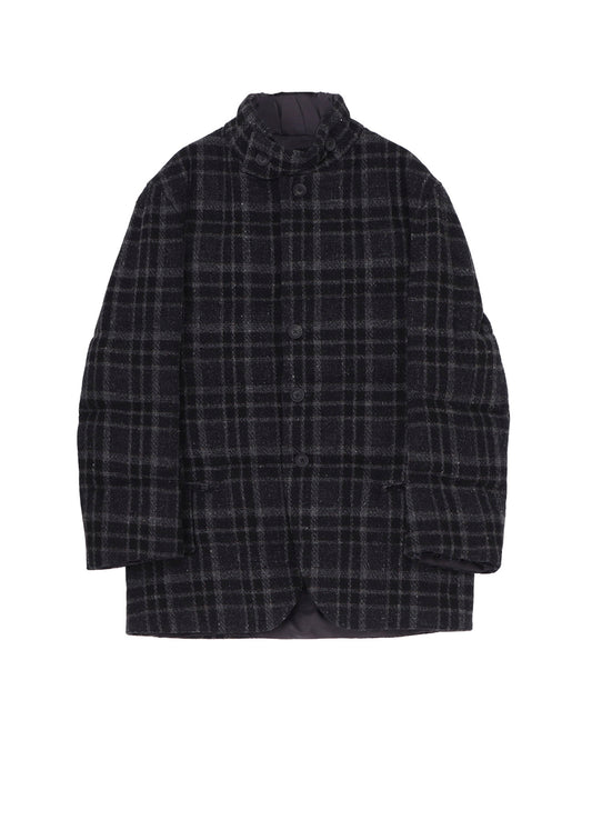 HORIZONTAL PADDED PLAID STAND JACKET
