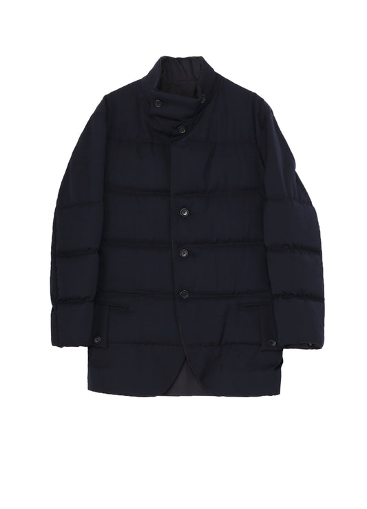 NAVY WOOL GABARDINE HORIZONTAL PADDED STAND JACKET