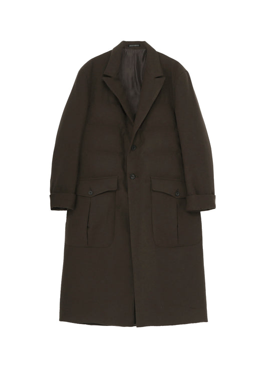 FLANNEL KHAKI 2BUTTONS PADDED LONG JACKET