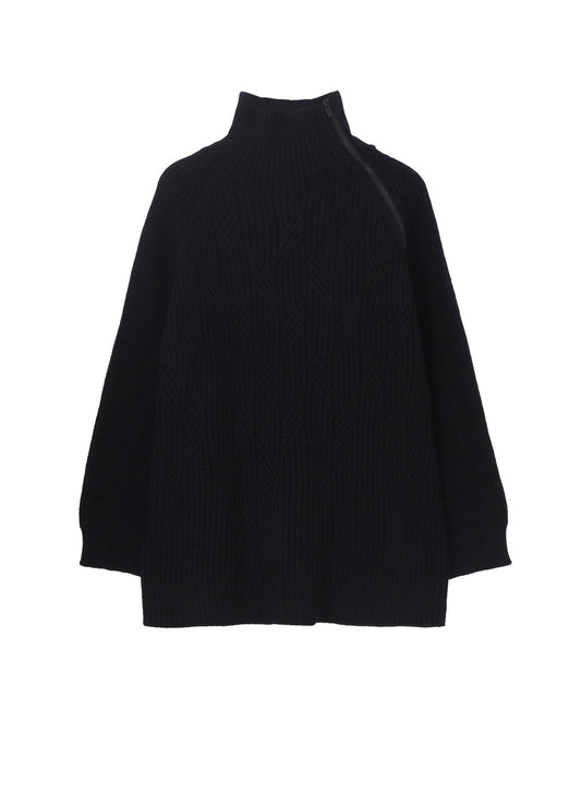 5G1P CABLE+CARDIGAN STITCH SIDE ZIP HIGN NECK PO