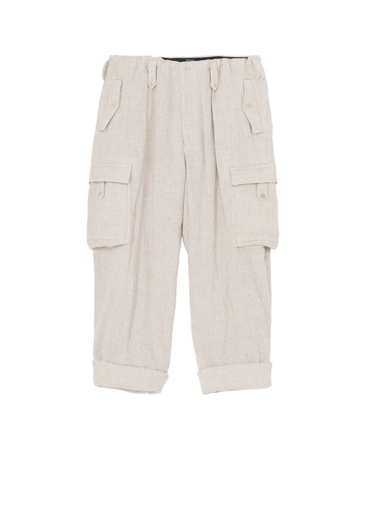 SILK LINEN TWEED GUSSET POCKET PADDED PANTS