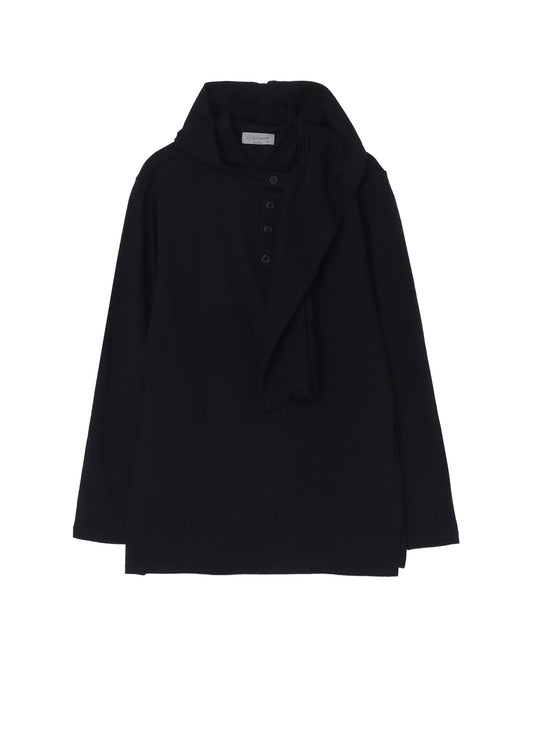 WOOL HOUNDSTOOTH JACQUARD HENLEY NECK HOOD T