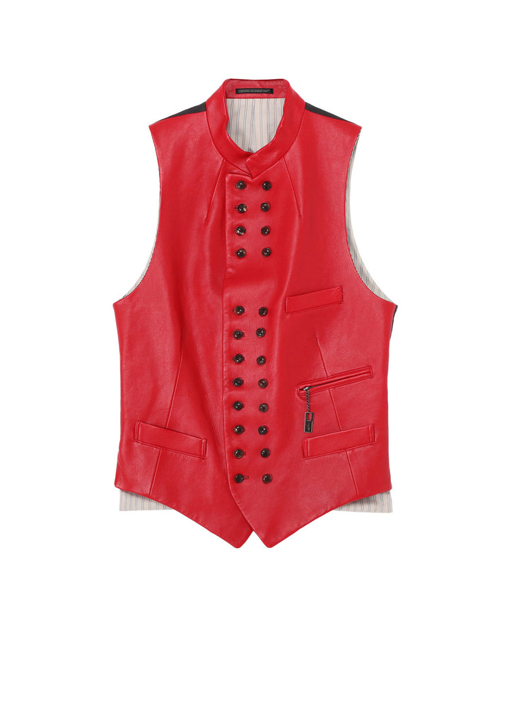 RED LEATHER STAND VEST