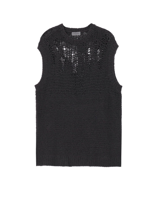 HAND KNITTED DAMAGE PROCESSED GARTER ROUND NECK VEST