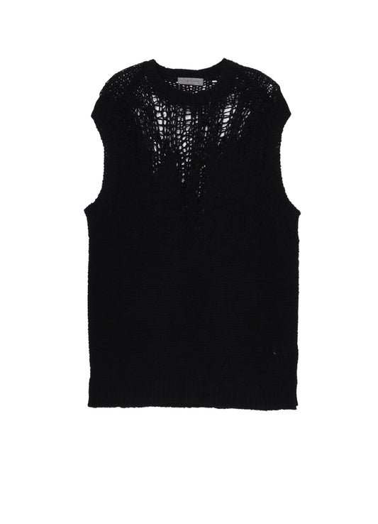 HAND KNITTED DAMAGE PROCESSED GARTER ROUND NECK VEST