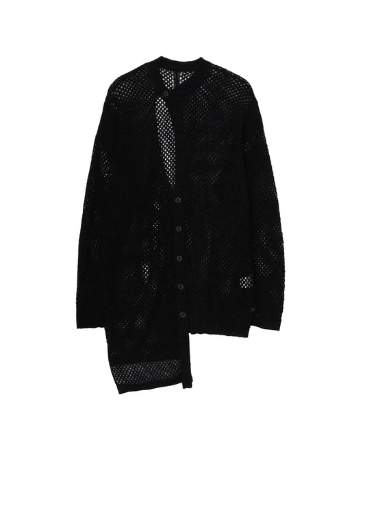 5G HEMMED PATTERN MESH ASYMMETRIC CARDIGAN