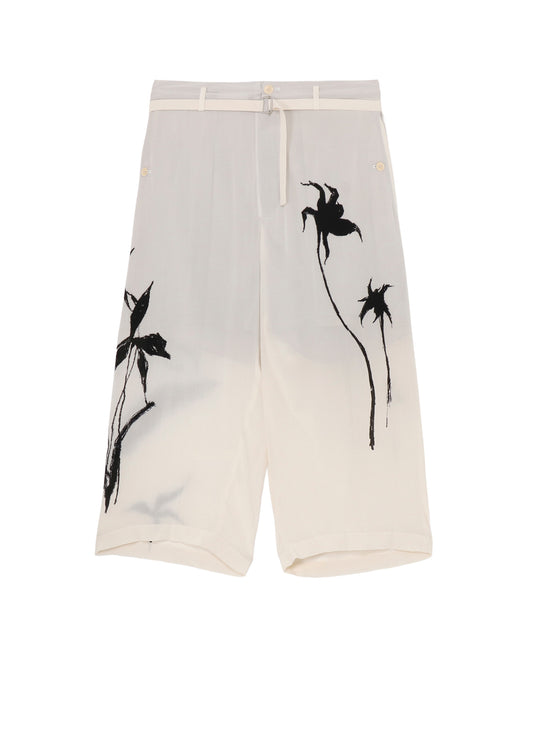 FLOWER PRINT BELTED PANTS