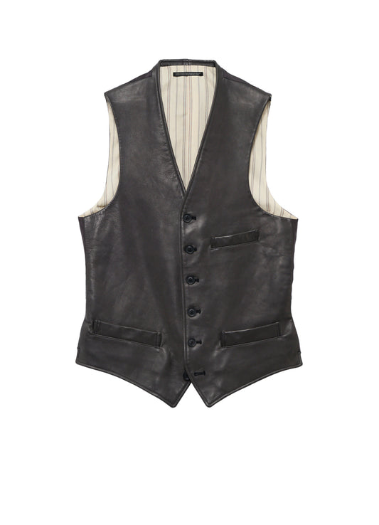 <PIECE UNIQUE>SOFT COW GREY 6B LEATHER VEST