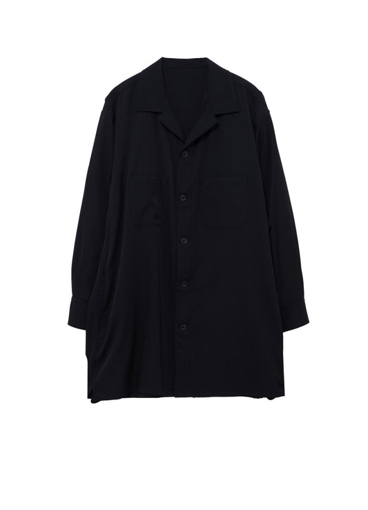 WOOL GABARDINE OPEN COLLAR FRONT SHOULDER BLOUSE