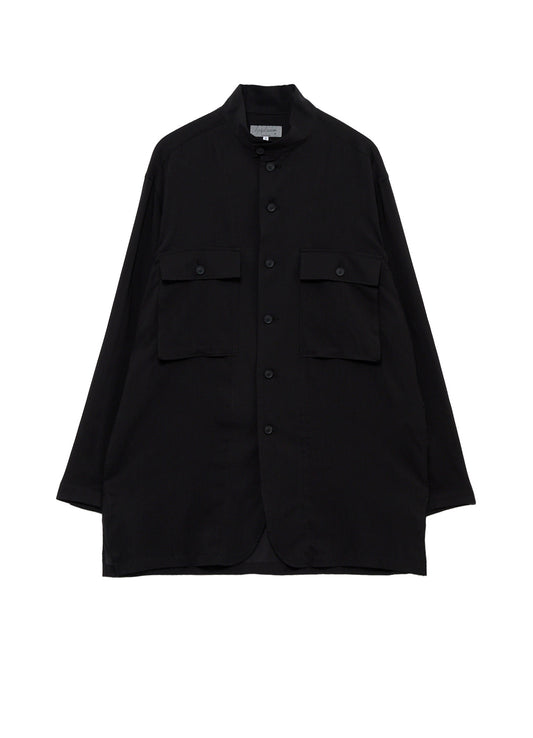 CELLULOSE LAWN STAND COLLAR ROUND HEM BLOUSE