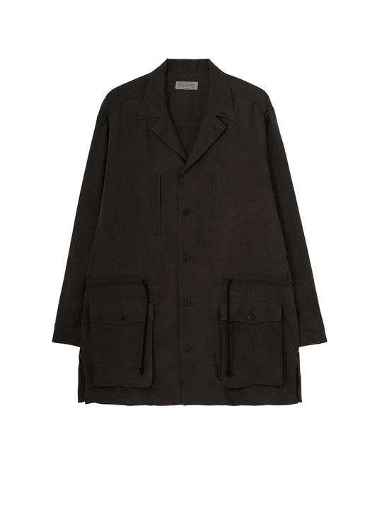 PIGMENT DYE TWILL OPEN COLLAR WAIST STRING BLOUSE