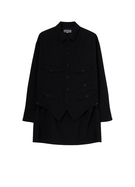 WOOL GABARDINE VEST LAYERED BLOUSE