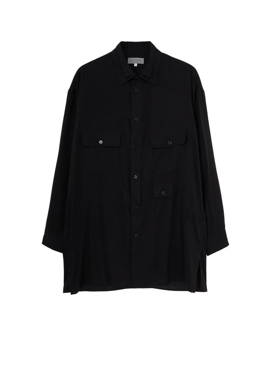 CELLULOSE LAWN PEN POCKET DOUBLE COLLAR BLOUSE