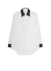 COTTON BROAD LETHER DETAIL SHIRT